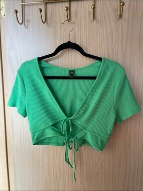 wild fable Lime Green Ribbed Tie-Front Crop Top